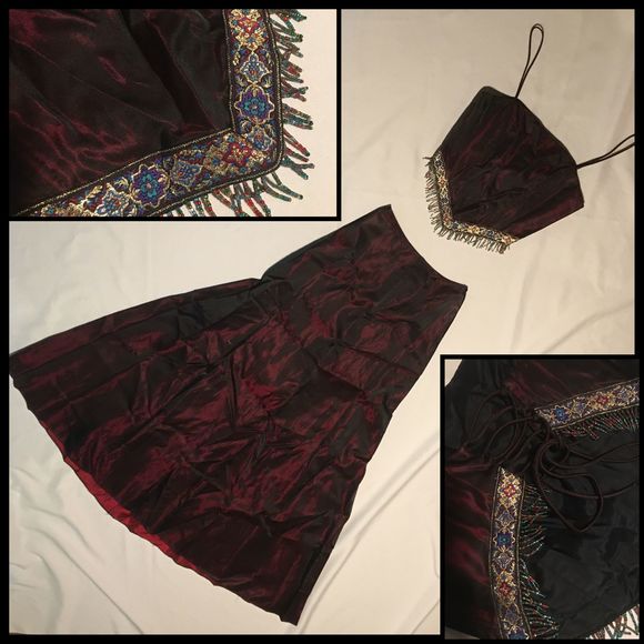 Niki by Niki Livas Dresses & Skirts - 💸 SOLD 💰 2 Piece Beaded Corset Crop Top Pocket Skirt Dress